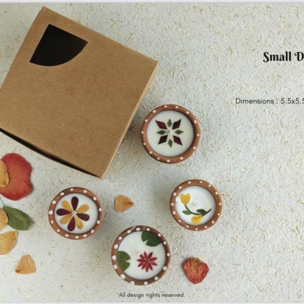 Festive Gift Box | Soy Wax Diya Set fo 4 | Bambooless Incense | Festive Decor | Tea | Honey | Dry Fruit | Diwali Hamper | Set of 7